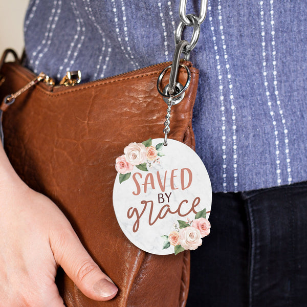 AKC0005 Saved By Grace Floral Acrylic Keychain