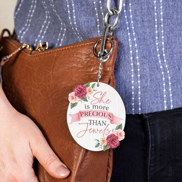 AKC0006 She is More Precious than Jewels Floral Acrylic Keychain