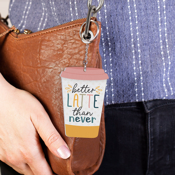 AKC0009 Better Latte Than Never Floral Acrylic Keychain