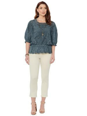 B34805MFR Janet 3/4 Bonnet Sleeve Peplum Crochet Top