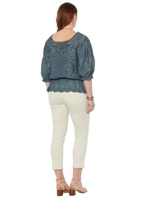 B34805MFR Janet 3/4 Bonnet Sleeve Peplum Crochet Top