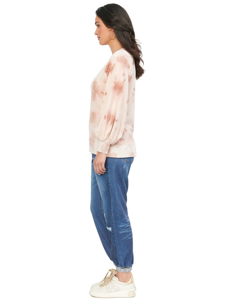 B3772QLG8 Clara Blouson Sleeve V Neck Tie Dye Velour Knit Sweatshirt by Democracy