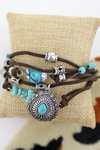 Rancho Reyes Cross Turquoise Beaded Multi-Cord Bracelet