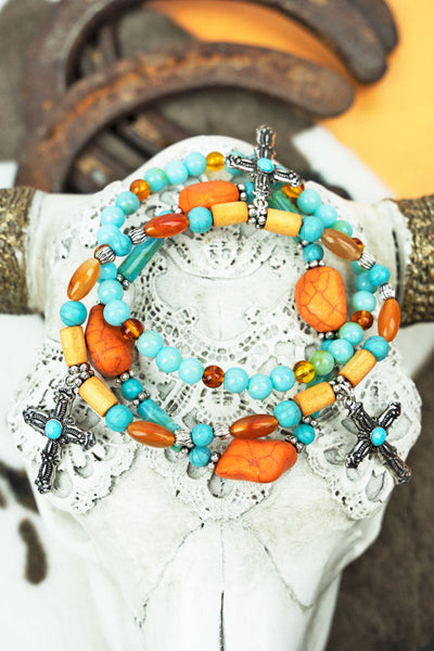 Amber Ridge Cross Beaded Bracelet Set
