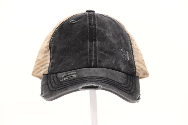 780   Julie Washed Denim Criss Cross High Pony CC Ball Cap BT780