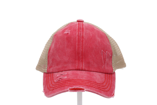 780 Julie Washed Denim Criss Cross High Pony CC Ball Cap BT780