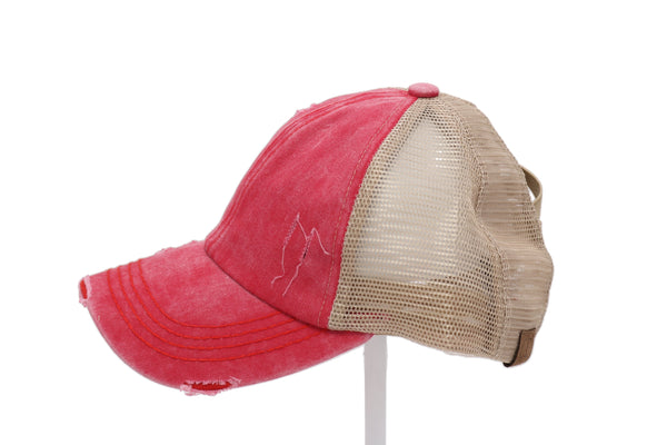 780   Julie Washed Denim Criss Cross High Pony CC Ball Cap BT780