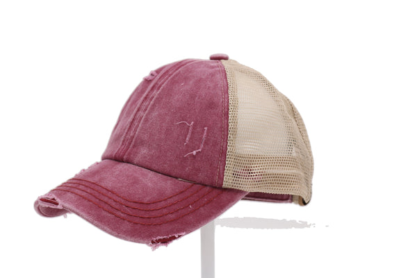 780   Julie Washed Denim Criss Cross High Pony CC Ball Cap BT780