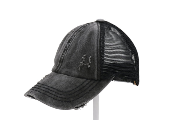 780   Julie Washed Denim Criss Cross High Pony CC Ball Cap BT780