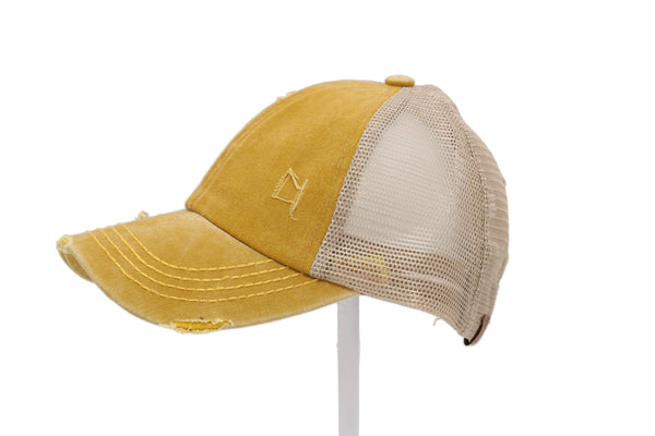 780   Julie Washed Denim Criss Cross High Pony CC Ball Cap BT780