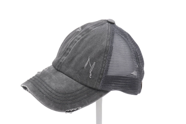 780   Julie Washed Denim Criss Cross High Pony CC Ball Cap BT780