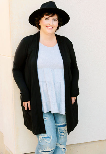 1443 Denali Black Slouchy Pocket Cardigan