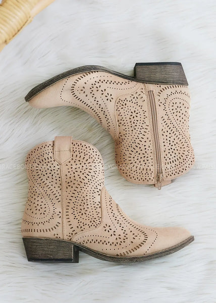 Very G Zest Laser Cut Booties in Sand