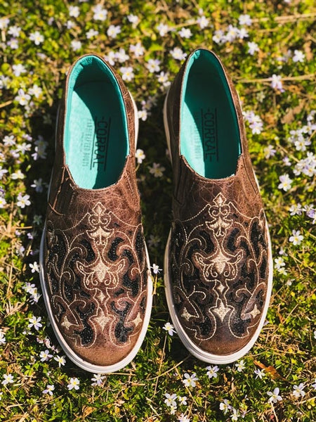 E1560 Corral Women's Embroidery Brown & Black Inlay Sneaker