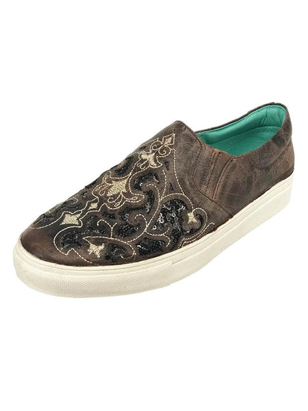 E1560 Corral Women's Embroidery Brown & Black Inlay Sneaker