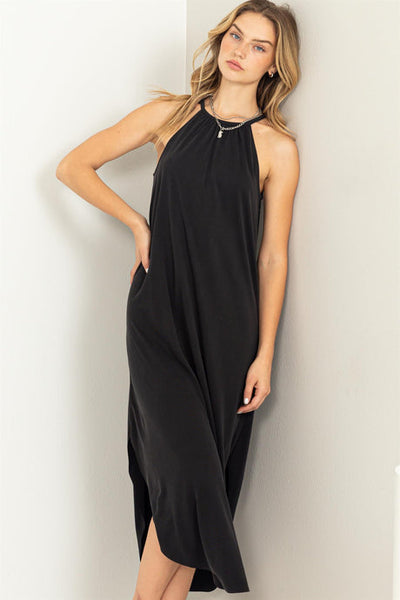 Constance Halter Neck Asymmetrical Midi Dress