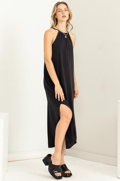 Constance Halter Neck Asymmetrical Midi Dress