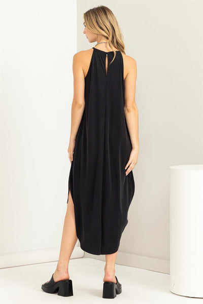 Constance Halter Neck Asymmetrical Midi Dress