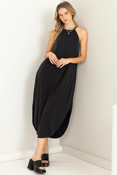 Constance Halter Neck Asymmetrical Midi Dress