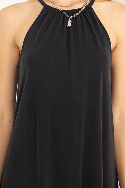 Constance Halter Neck Asymmetrical Midi Dress