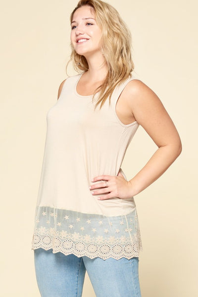 20261 Traci Tank w/ Embroidered Lace Hem