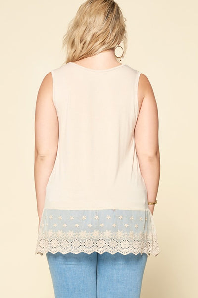20261 Traci Tank w/ Embroidered Lace Hem