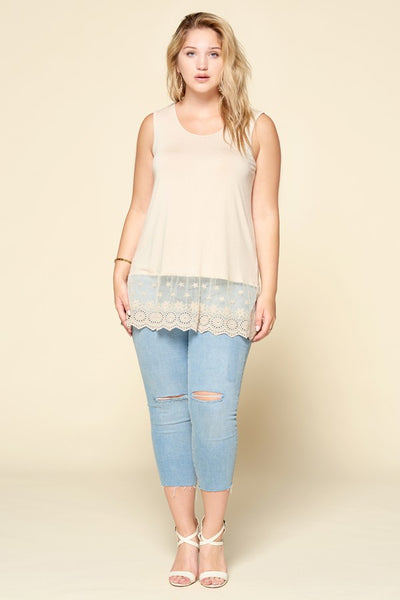 20261 Traci Tank w/ Embroidered Lace Hem