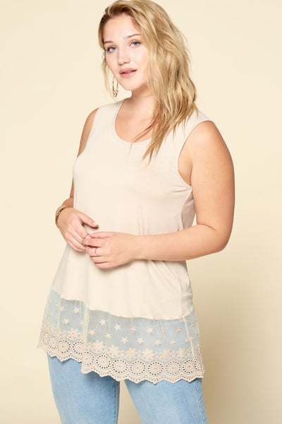 20261 Traci Tank w/ Embroidered Lace Hem
