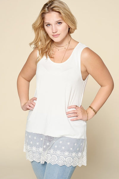 20261 Traci Tank w/ Embroidered Lace Hem