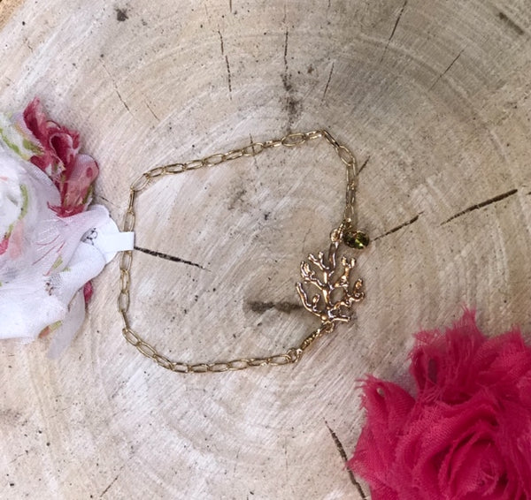 TB-136 Coral Bracelet w/ Citrine Charm