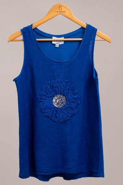 Tanque de lino italiano Angela con apliques florales