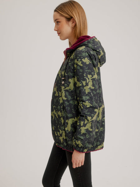 Nikki Jones Hooded Reversible Faux Fur Jacket Desert Camo