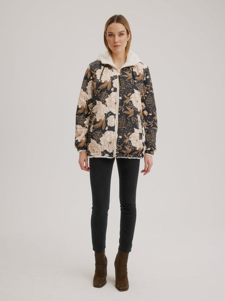 Nikki Jones Hooded Reversible Faux Fur Jacket Bronzed Peony