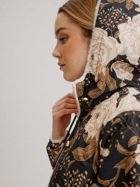 Nikki Jones Hooded Reversible Faux Fur Jacket Bronzed Peony