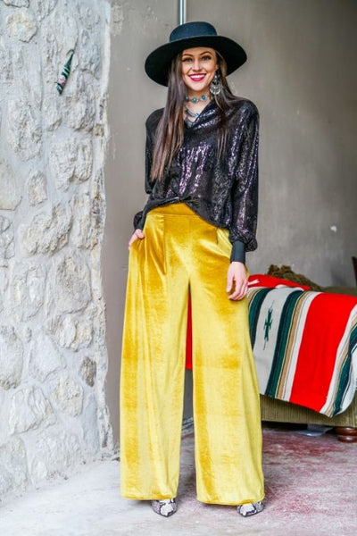 1231 Roxy Pantalones rectos de terciopelo dorado