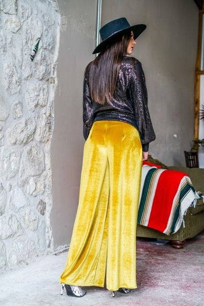 1231 Roxy Pantalones rectos de terciopelo dorado