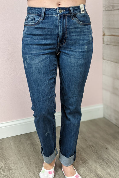 88357 Amie Mid-Rise Double Cuff Long Boyfriend Judy Blue Jeans