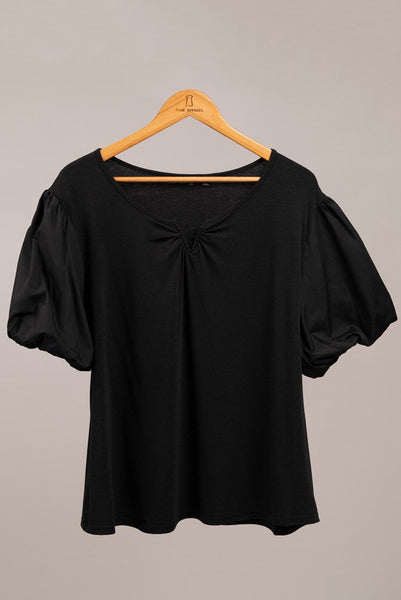 Top con muesca en V y manga globo Blair - Solo talla grande