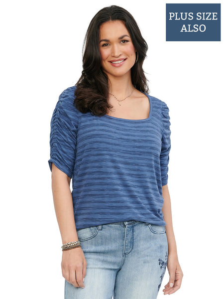 W3V37918E Teresa Ruched Elbow Sleeve Top - PLUS Sizes