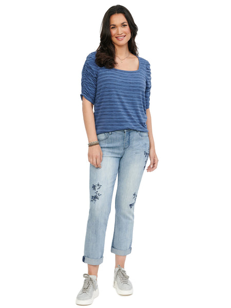 W3V37918E Top Teresa con mangas al codo y fruncido - Tallas PLUS