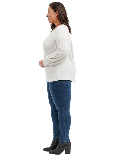 WNU36825E Skylar Blouson Long Sleeve V Neck Thermal Top