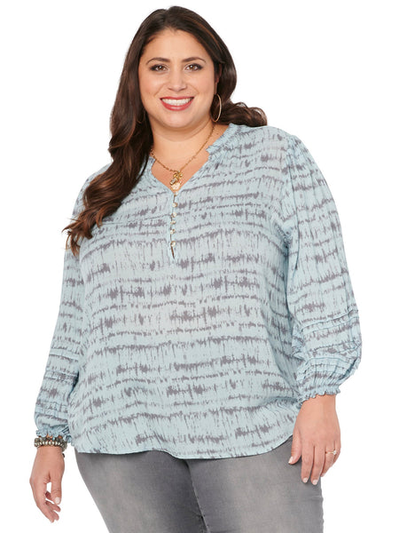 WQO37688E Rana Plus Size Tie Dye 3/4 Balloon Sleeve Blouse by Democracy