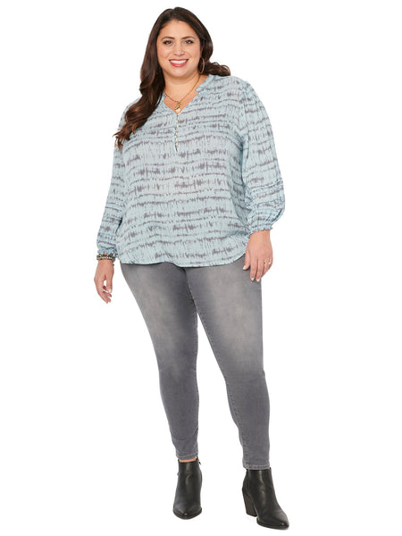 WQO37688E Rana Plus Size Tie Dye 3/4 Balloon Sleeve Blouse by Democracy