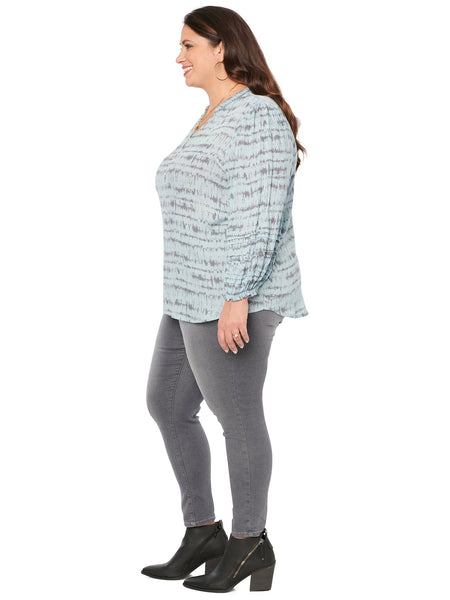 WQO37688E Rana Plus Size Tie Dye 3/4 Balloon Sleeve Blouse by Democracy