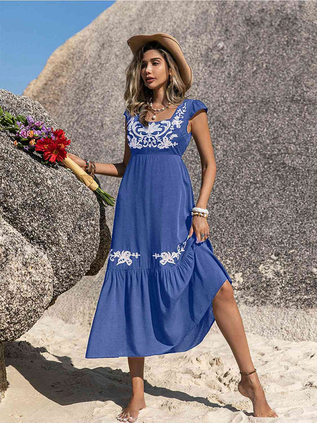 Lucia Embroidered Square Neck Ruffle Hem Dress - ONLINE EXCLUSIVE!