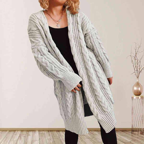Queenie Cable-Knit Open Front Dropped Shoulder Cardigan - TIK TOK VIRAL!