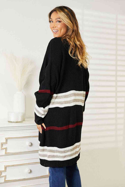 Reno Striped Rib-Knit Drop Shoulder Open Front Cardigan - ONLINE EXCLUSIVE!