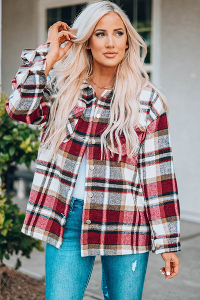 Plaid Button Front Shirt Jacket with Breast Pockets - ONLINE EXCLUSIVE!