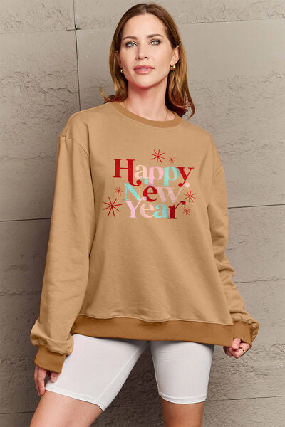 Simply Love Full Size HAPPY NEW YEAR Round Neck Sweatshirt - ONLINE EXCLUSIVE!
