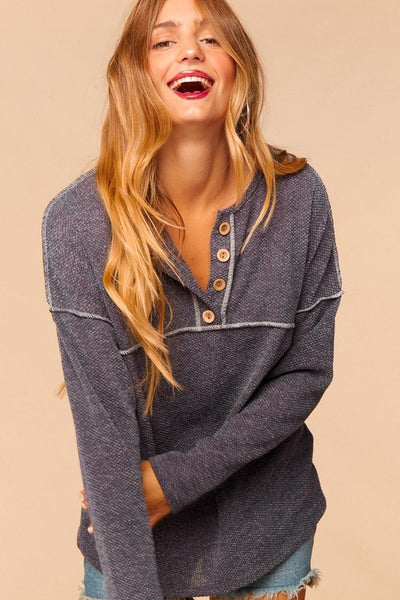 Britt Textured Sweater Knit Henley Top